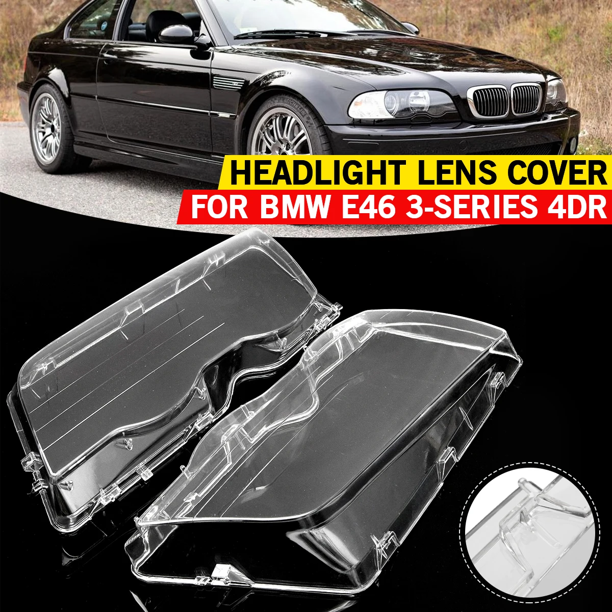

Car Headlight Glass Cover Clear 4 Door Automobile Headlamp Head Light Lens Covers Styling For BMW E46 4DR 3-Series 1998-2001