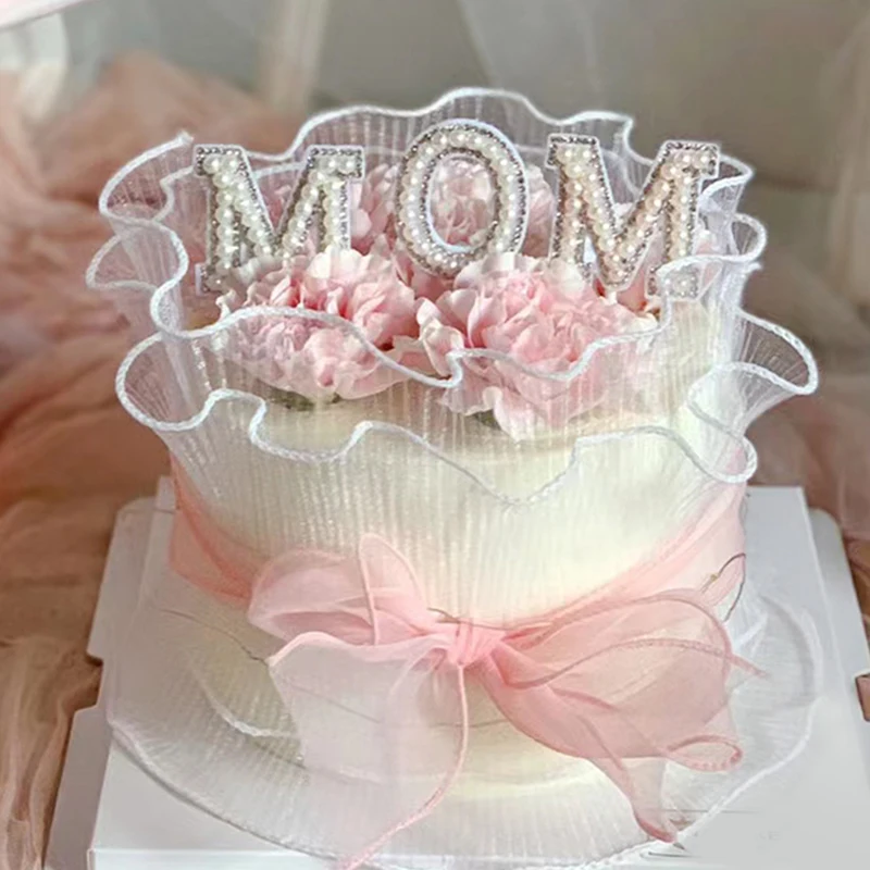 

INS Mom Birthday Cake Topper Pearl Felt White Yarn Best Mom Baking Cake Toppers For Mother's Birthday Party Dessert Decorations