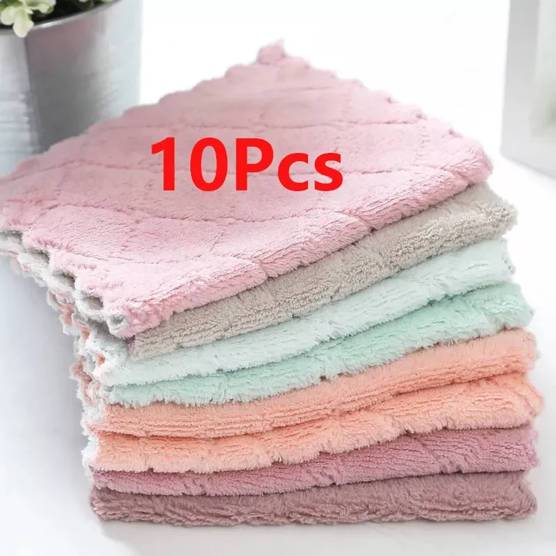 

10pcs Super Absorbent Microfiber Kitchen Dish Cloth High-efficiency Tableware Household Cleaning Towel Kitchen Tool random color