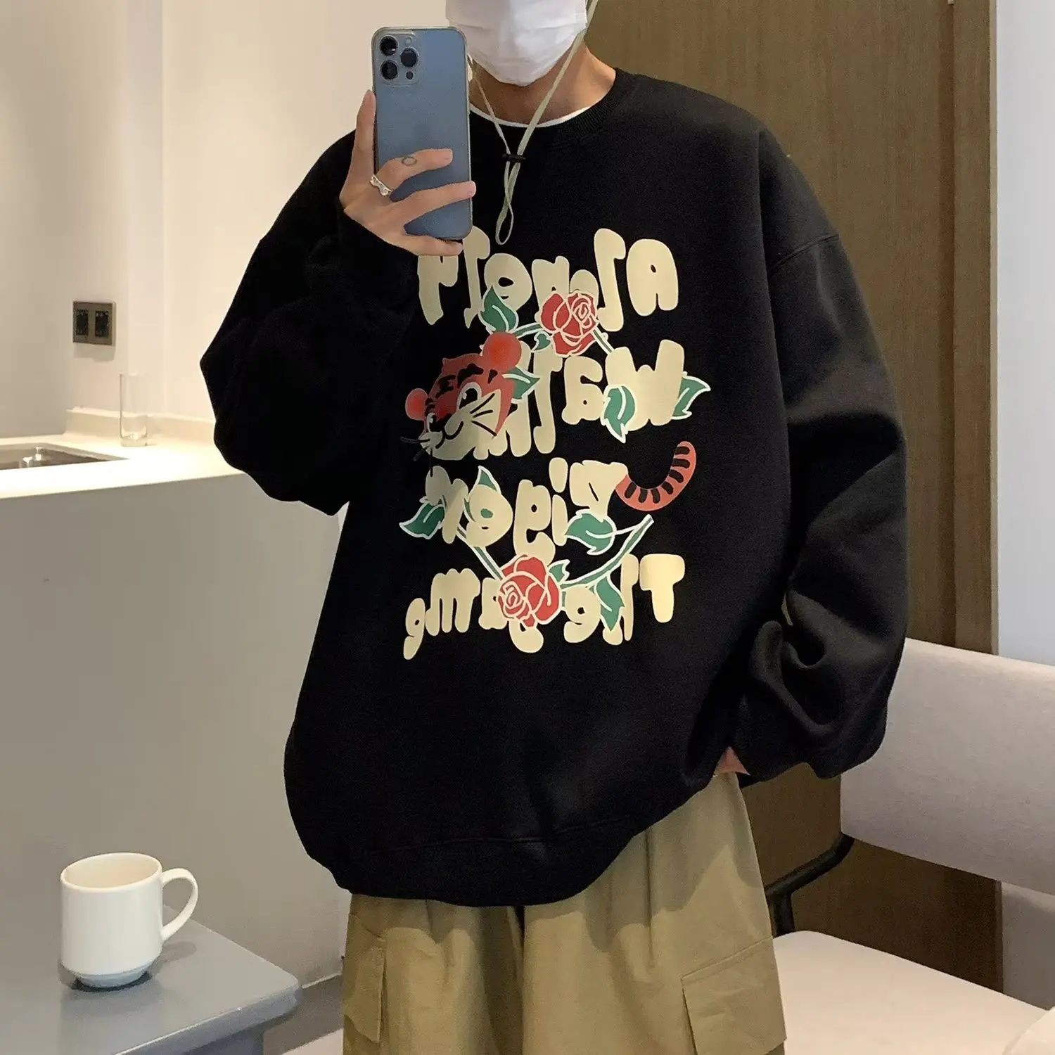 

Harajuku Sweatshirts Men's 2022 Autumn Korean High Street Fashion Letter Spring New Long Sleeve Long-sleeved Shirt Clothing 8XL