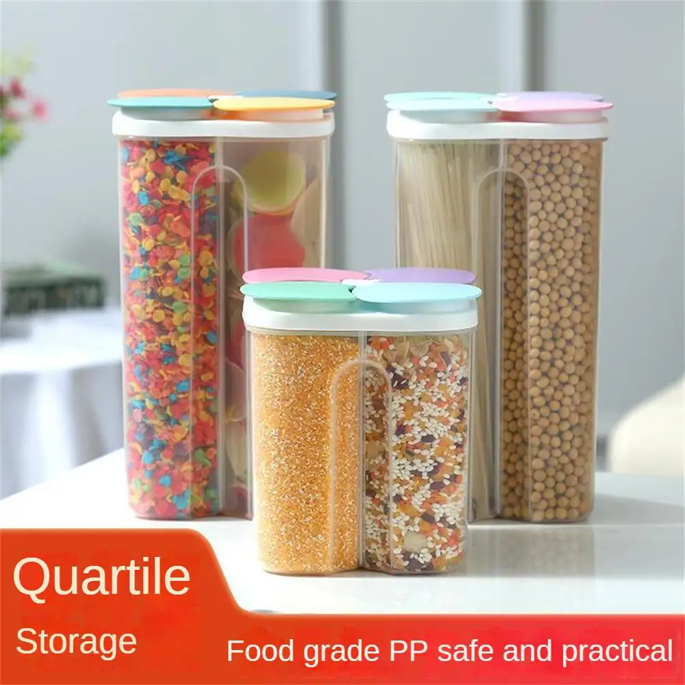 

Storage Tank Healthy Plastic Box Moisture Proof Four Compartments Divided Storage Basket Food-grade Grain Tank Kitchen Gadgets