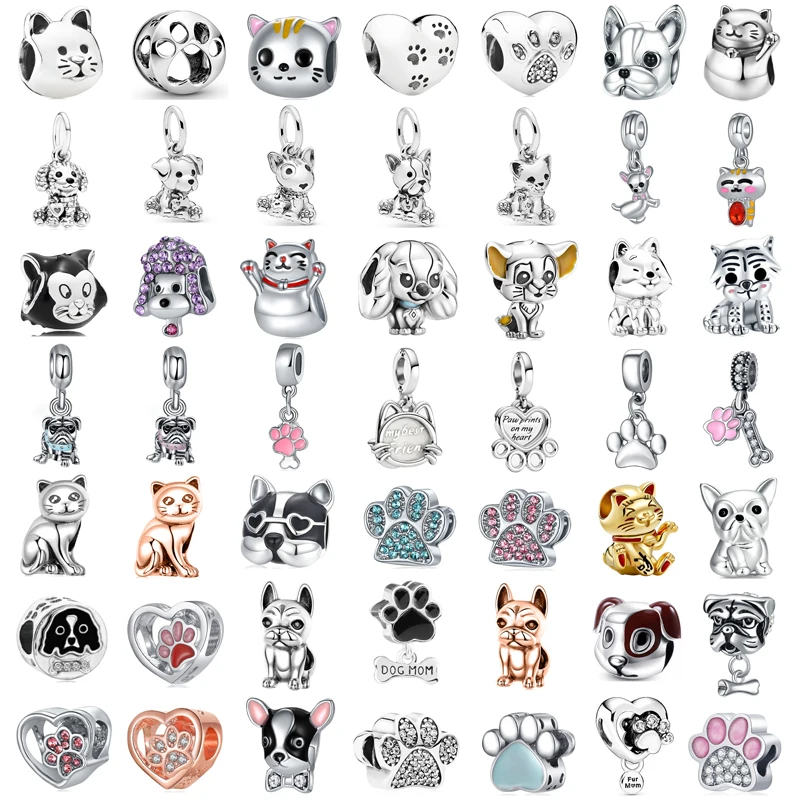 

New Fashion Charm Original Cat Puppy Footprint Beads Fit Original Pandora Ladies Bracelet Jewelry Accessories Gift