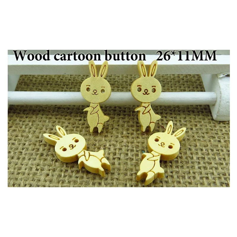 

100PCS Rabbit Buttons Fits Garment 2 Holes Cartoons Wood Sewing Scrapbook Toy Charms WCB-146X