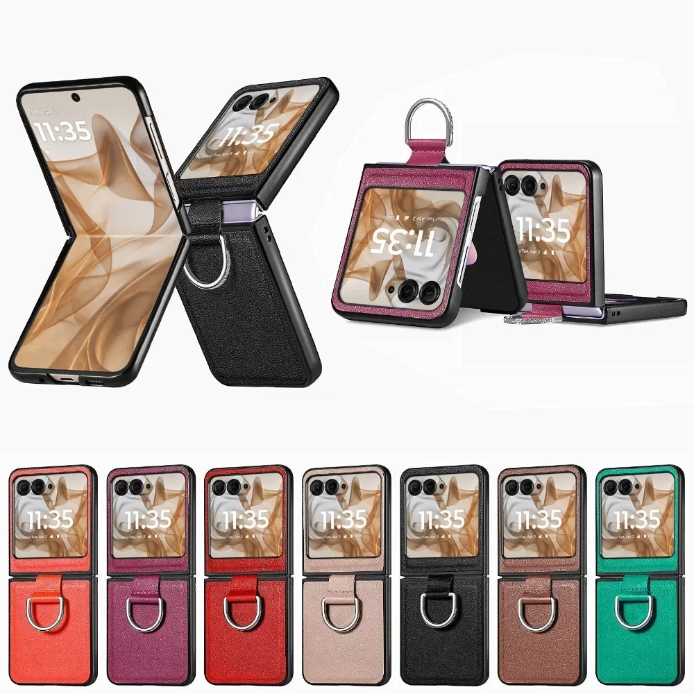 Чехол Для Телефона MOTO Razr 50 Ultra 40 С Кольцом Складная Задняя Крышка Из Искусственной