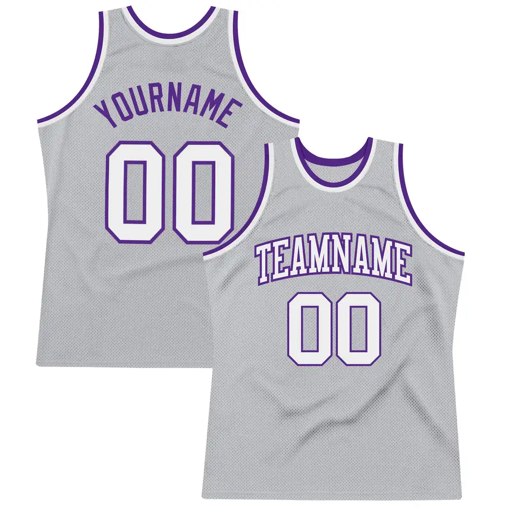 

Custom Gray White-Purple Authentic Throwback Basketball Personalized Shirts