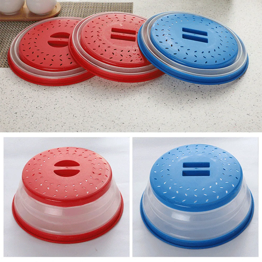 Foldable Vented Collapsible Microwave Splatter Proof Food Plate Cover with Easy Grip Handle Dishwasher-Safe BPA-Free Silicone