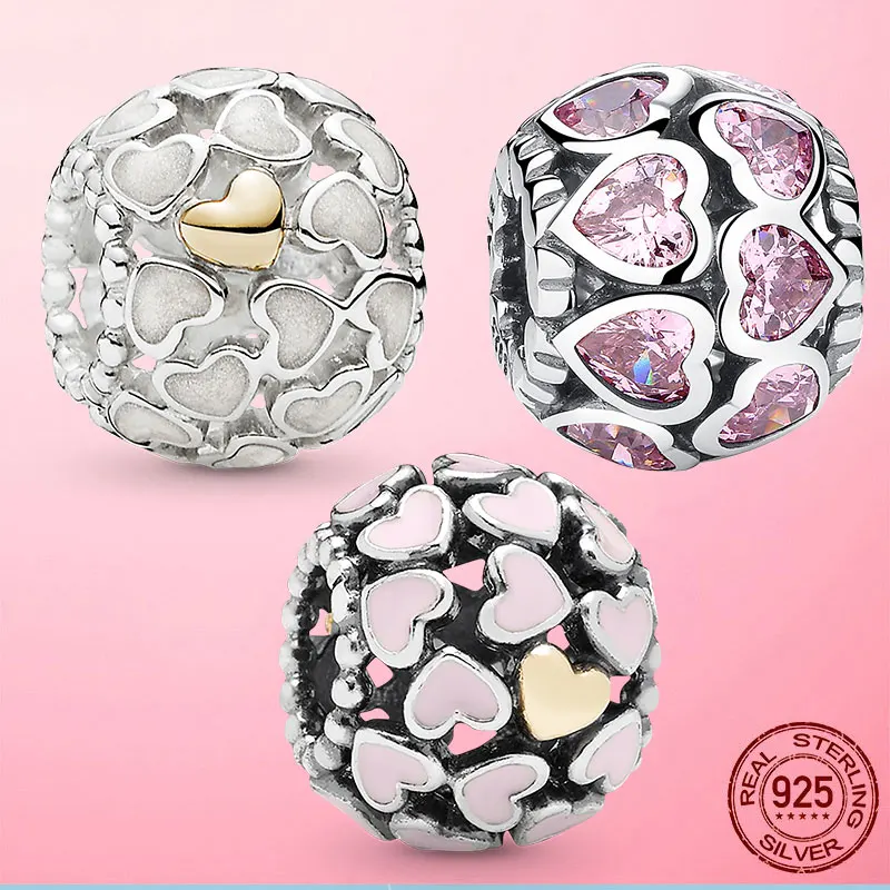 

Romantic 925 Silver Heart to Heart Forever Love Charms Beads fit Pandora Original Bracelet Bangle DIY Silver Jewelry