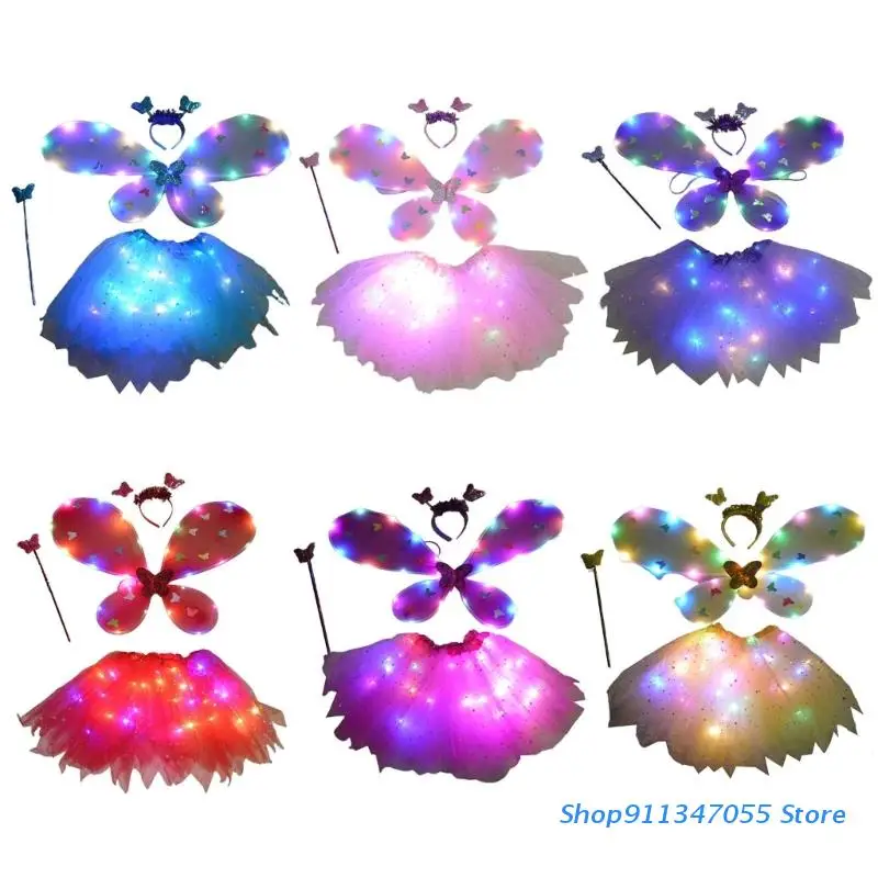 

Butterfly Sequin Wings Glowing Mesh Tutu Skirt for 3-10 Years Girls within 45kg Fairy Kid Role Play Birthday Party Drop shipping