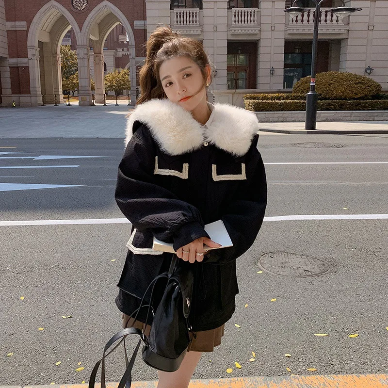 Pie over women's winter fluffy collar cotton clothes and cotton clothes