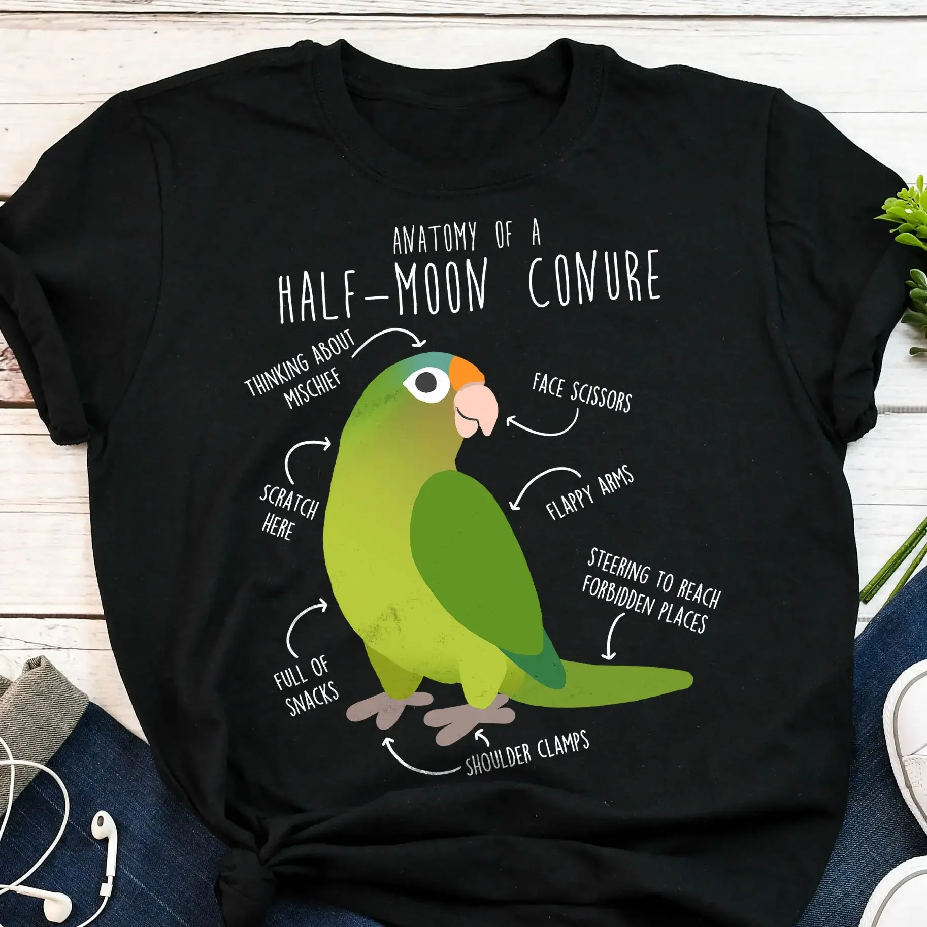 Футболка Half Moon Conure забавная футболка с изображением попугая милый питомец