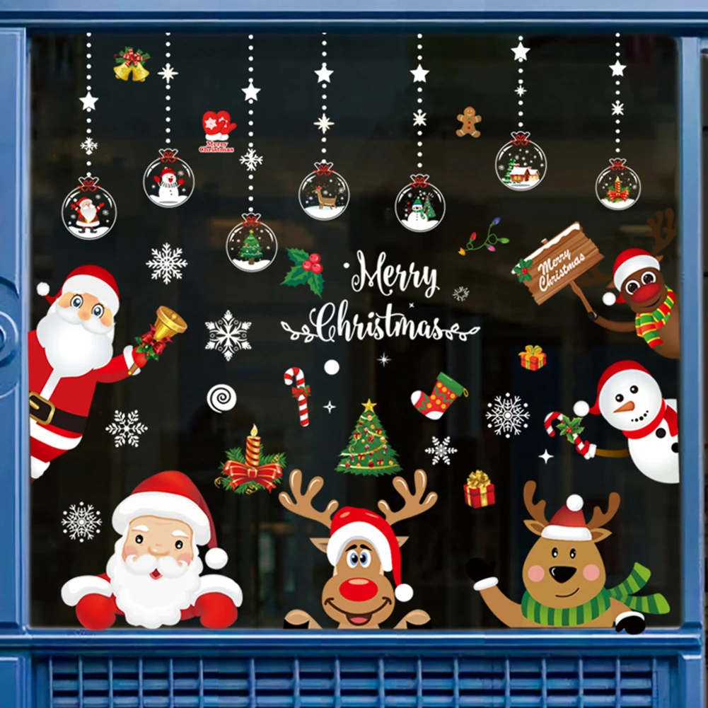 

Merry Christmas Santa Elk Christmas Film For Home Christmas Decoration New Year Santa Claus Elk Glass Sticker Window Home