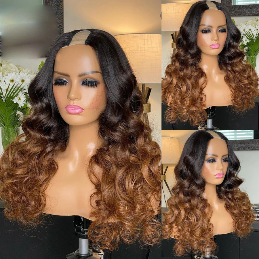 

Soft Highlight Ombre Blonde 24 inch Long Body Wavy U Part Wig European Remy Human Hair Wigs Jewish Glueless Wig For Black Women