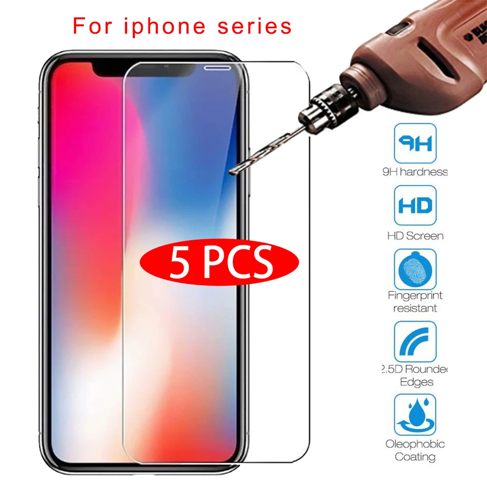 

5PCS/Lot Protective Tempered Glass for Iphone 13 11 12 Pro XS Max XR Glass for Iphone X 7 8 Plus SE 2020Screen Protector Glass