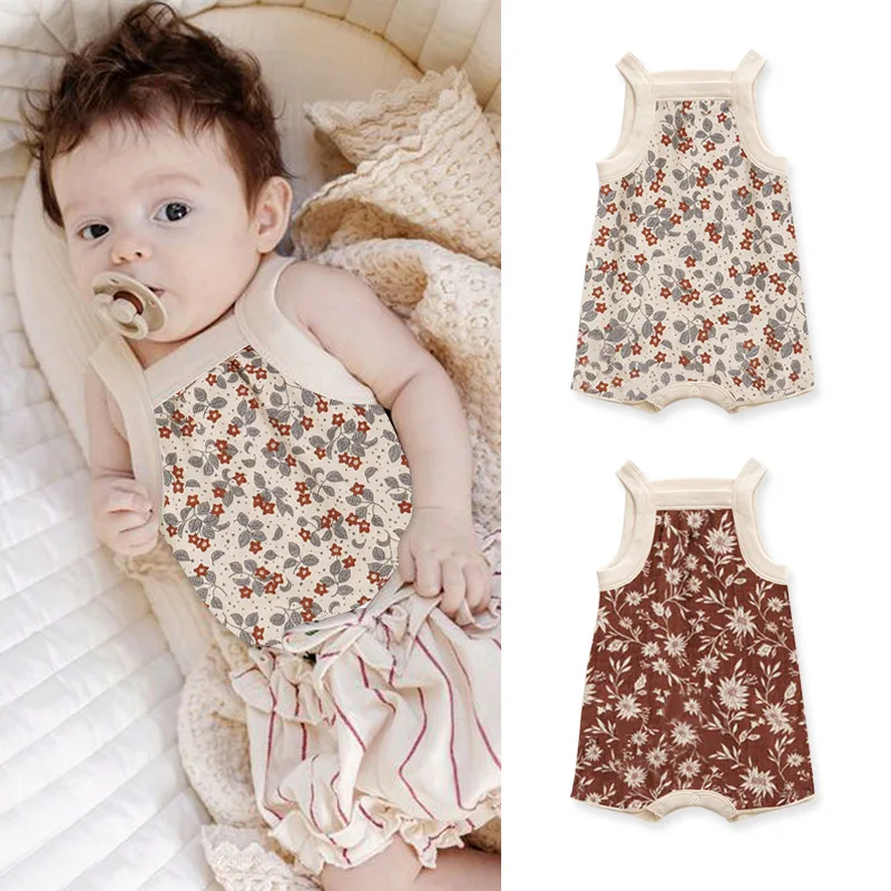 

Summer New Children's Clothes One-piece Ins Wind Men's and Women's Baby Floral Sleeveless Small Sling Romper Romper