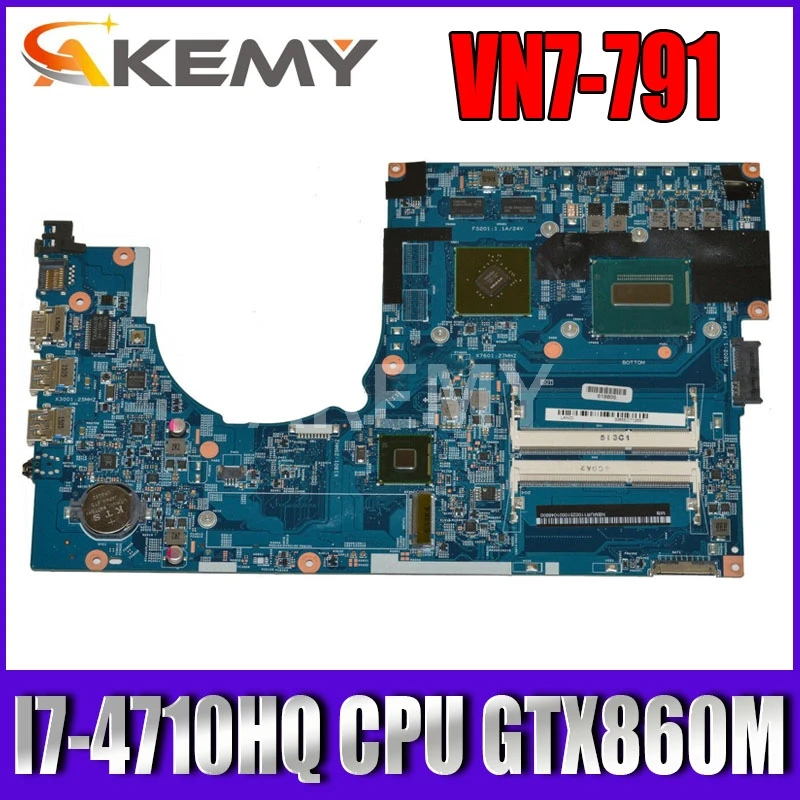 

Akemy For Acer aspire VN7-791 Laptop Motherboard 448.02G08.001M NBMQR11004 MAIN BOARD I7-4710HQ CPU GTX860M Video card