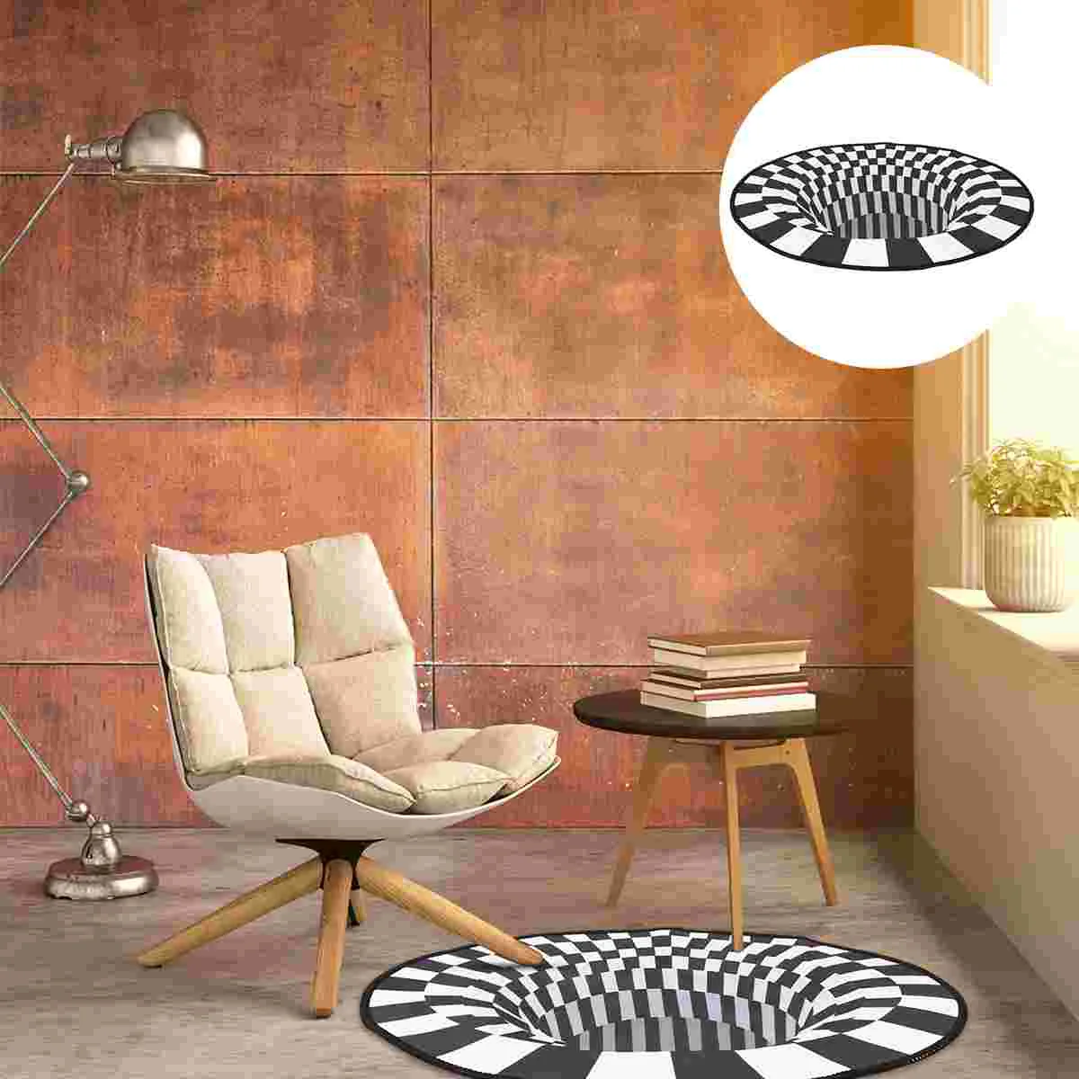 

Rug Carpet Mat Floor Illusion 3D Visual Optical Rugs Round Decor Area Ground Non Bedroom Door Skid Decoration White Mats Doormat