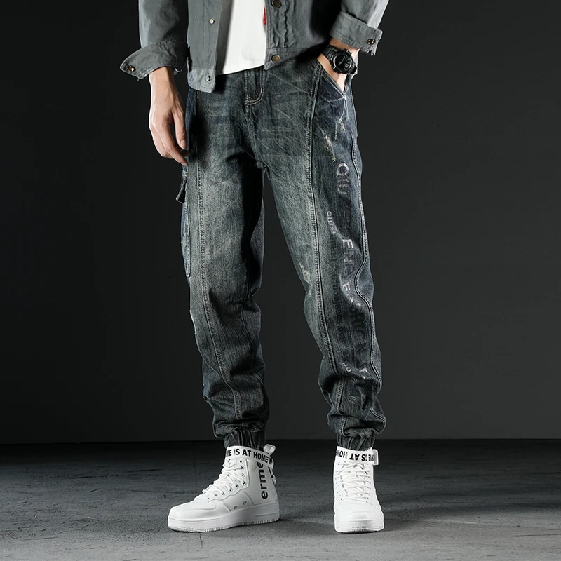 

Newly Designer Fashion Printed Jeans Men Loose Fit Retro Casual Denim Cargo Pants Hombre Hip Hop Joggers Men Wide Leg Trousers
