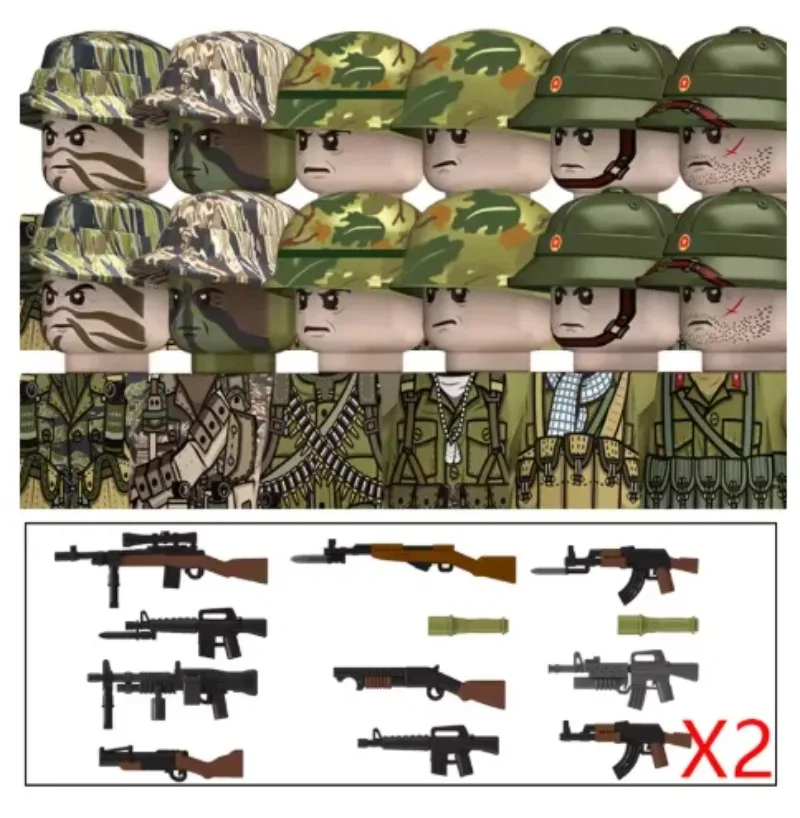 Фото 2025MOC WW2 Война во Вьетнаме Военные солдаты Строительные блоки Вьетнамская американская армия Пехотные шлемы Оружие Кирпичи Игрушки для мальчиков №1