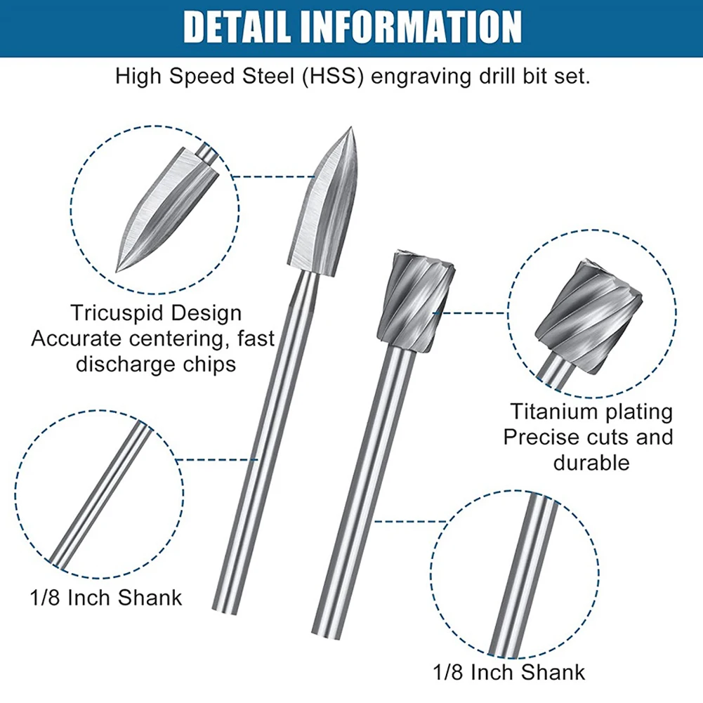 

15pcs/set Wood Carving Drill Bit Set 1/8inch Shank HSS Engraving Rotary Tool Accessories DIY Woodworking Grinding Deburring Tool