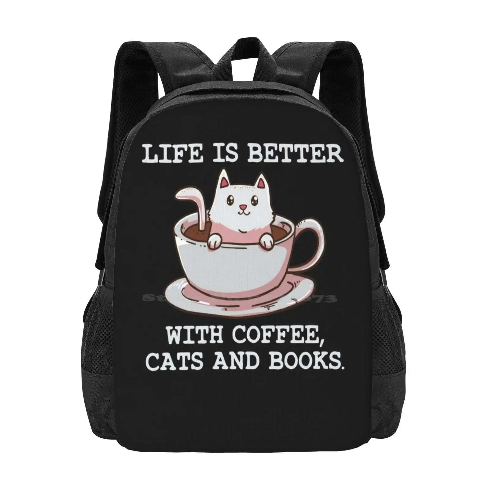 

Кофейная книга с котом рюкзак для студентов колледжа дизайнерские сумки с узором поилка кошка аниме книжный червь для чтения Neko Кофейня дом...