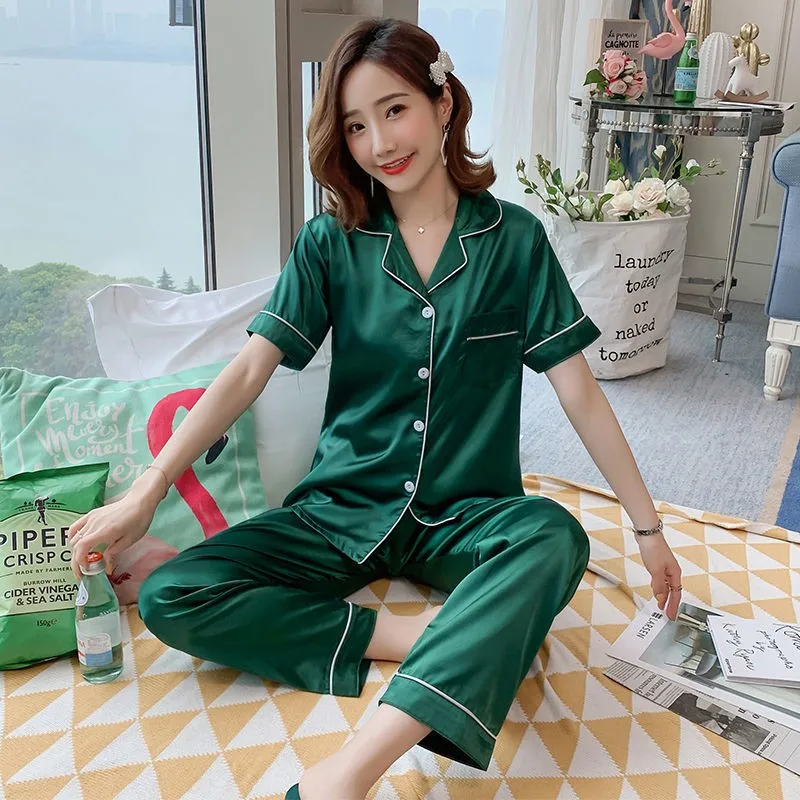 Silk Pajamas Plus Size Women Solid Cute Pajamas for Women Summer Nightwear Pajama Two Piece Set Satin Silk Pyjamas Loungewear