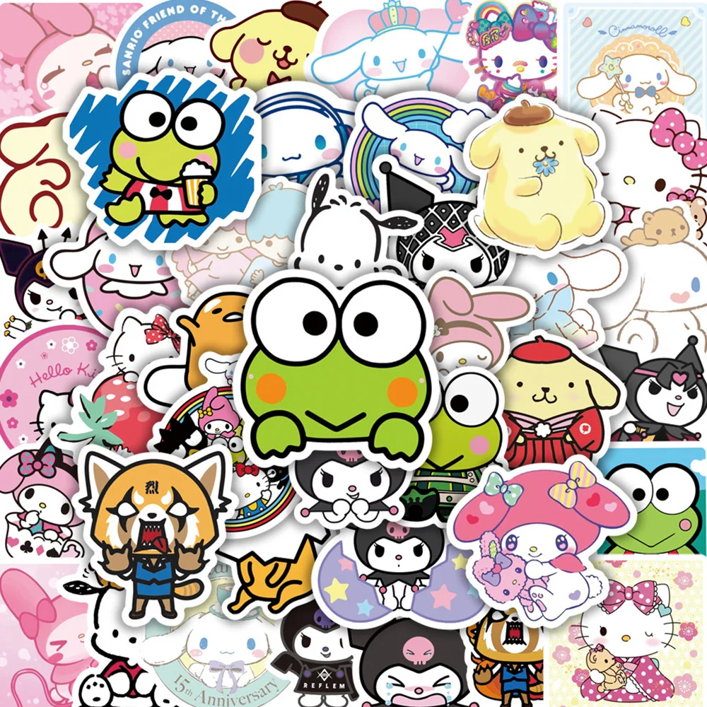 10/30/50/100pcs Cute Cinnamoroll Kuromi My Melody Cartoon Stickers Sanrio Anime Decal Laptop Skateboard Car Sticker for Kids