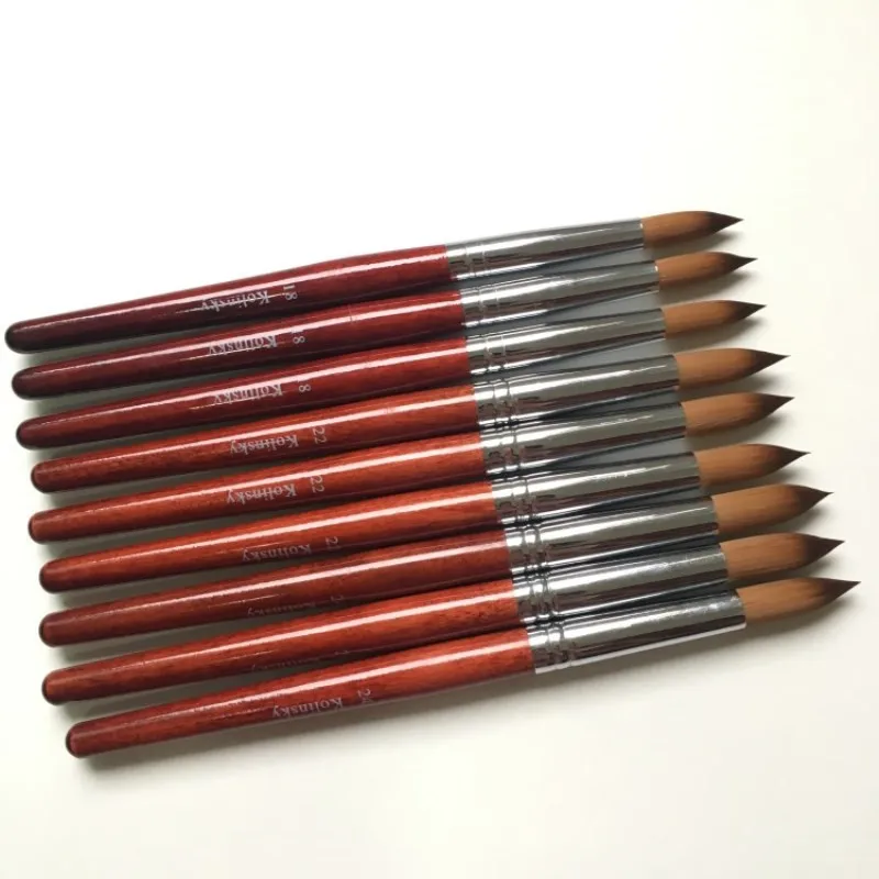 Kolinsky Acrylic Nail Art Brush Drawing Round Red Wood Handle UV Gel Extension Painting Pen 3D DIY Manicure Salon Dotting Tools