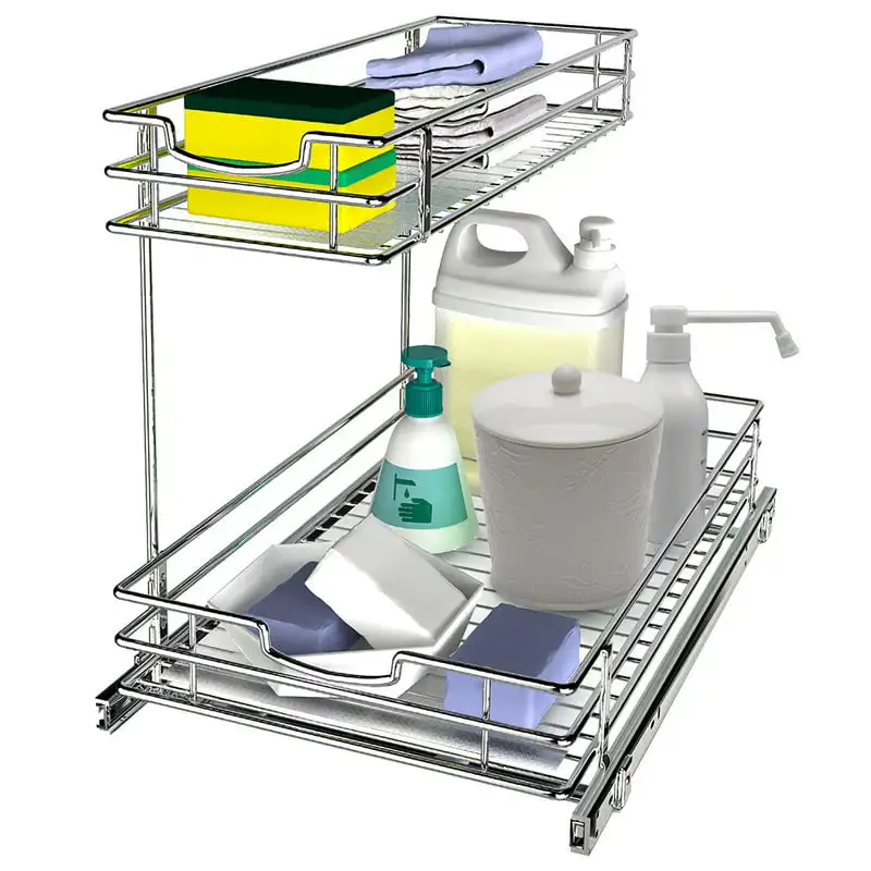 

High-Quality Sliver Finish, Under Sink Cabinet Organizer with Pull Out Storage Shelf - Perfect for Kitchen Organization and Stor
