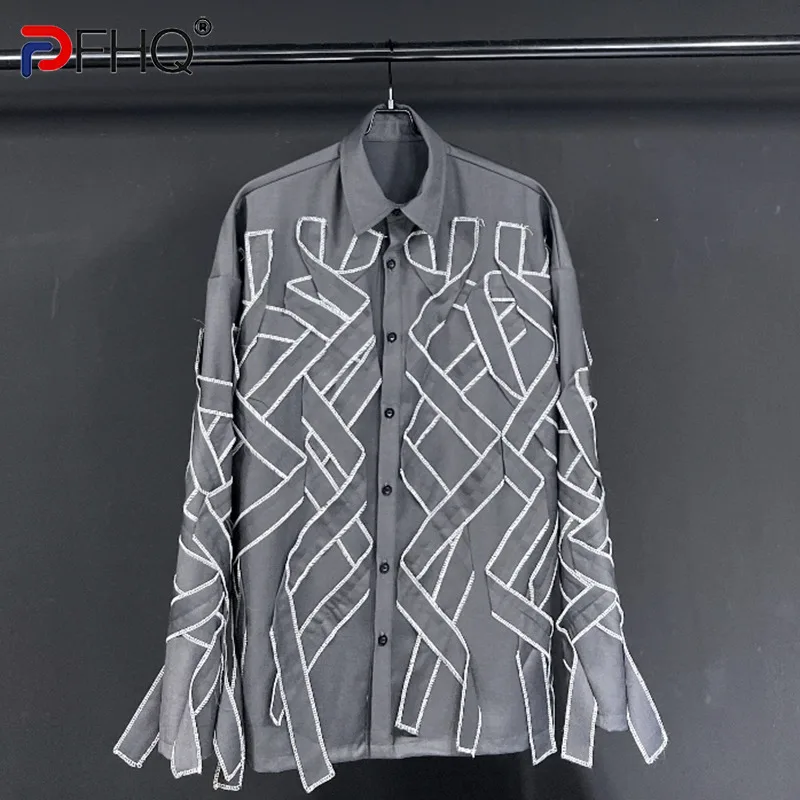 

PFHQ Autumn Fashion Casual Shirts For Men Turn-down Collar Full Sleeve Single Breasted Loose Patchwork Men's Blouse Tide 21F3834