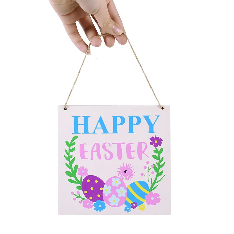 

Square Shape Happy Easter Wooden Sign for Farmhouse Garden Happy Easter Decoration 2022 Wood Hanging Decor Gifts Plaque 1Pcs