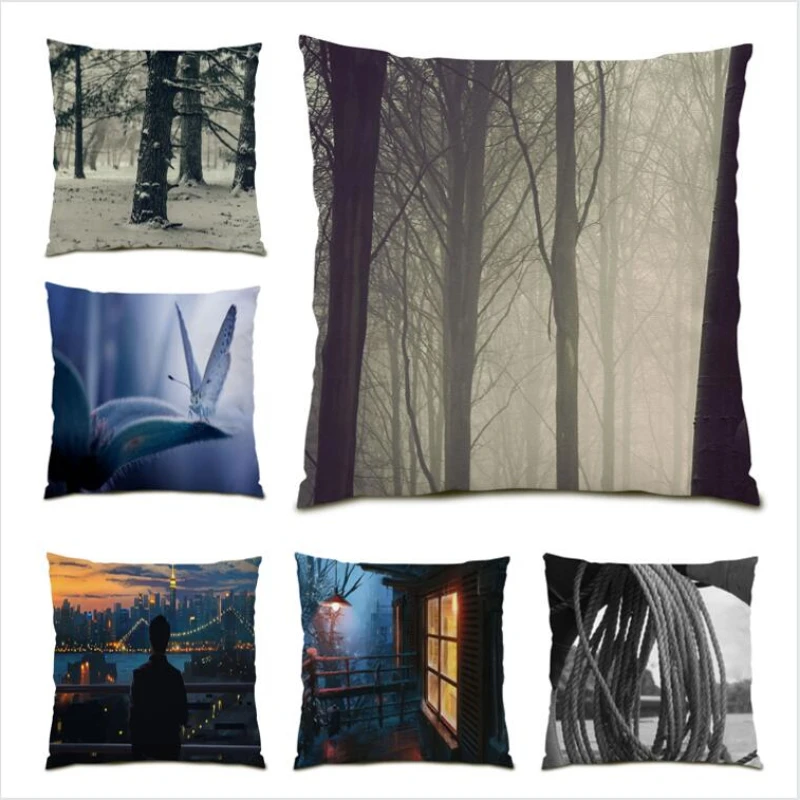 

Landscape Branch Pillow Case Living Room Decoration Scenic Throw Pillow Covers Velvet Sofa Cushion Cover 45x45 Home Decor E1124