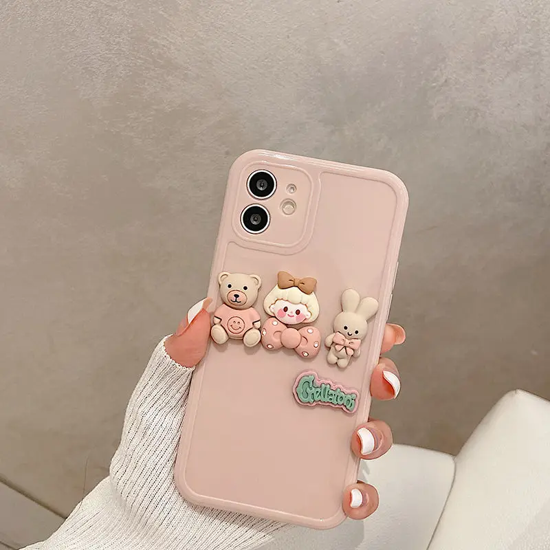 

3D Cute Cartoon Soft Phone Case For iPhone 13 12 11 Pro ProMax X XR XS XSMax Mini 7 8 Plus Lovely Soft Shockproof Cases Cove