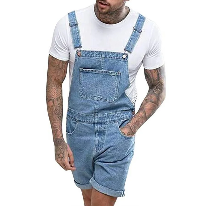 New Vintage Mens Jeans Shorts One-piece Overalls Suspenders Streetwear Men Denim Rompers Casual Jumpsuits
