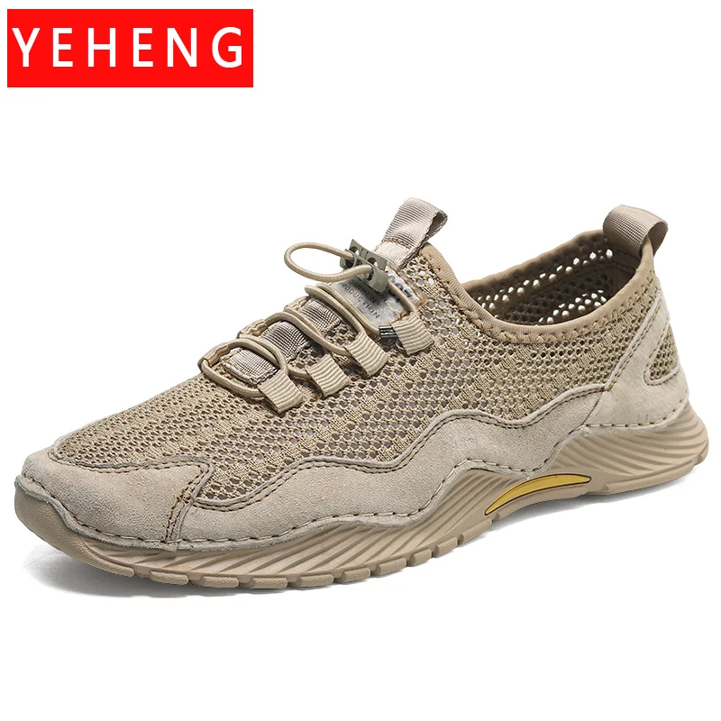

New Summer Men's Casual Shoes Mesh Breathable and Comfortable Handmade Shoes Outdoor Casual Sneakers Beach Shoes Driving Shoes