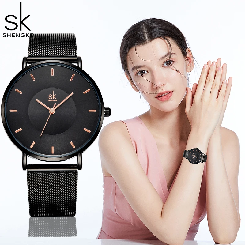 Shengke Fashion Woman Watches Big Dial Women's Quartz Wristwatches Original Simple Design Ultra thin Ladies Elegant Clock