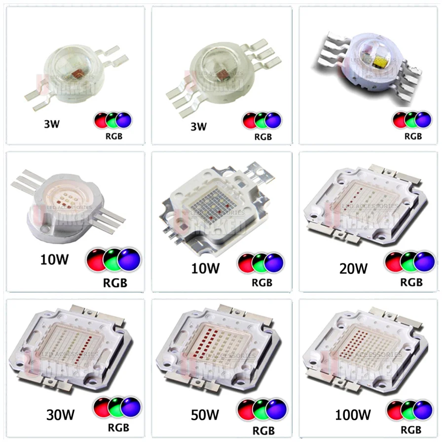 Светодиодные чипы высокой мощности 3-100 Вт SMD COB Диодный светильник Epistar Лампа RGB