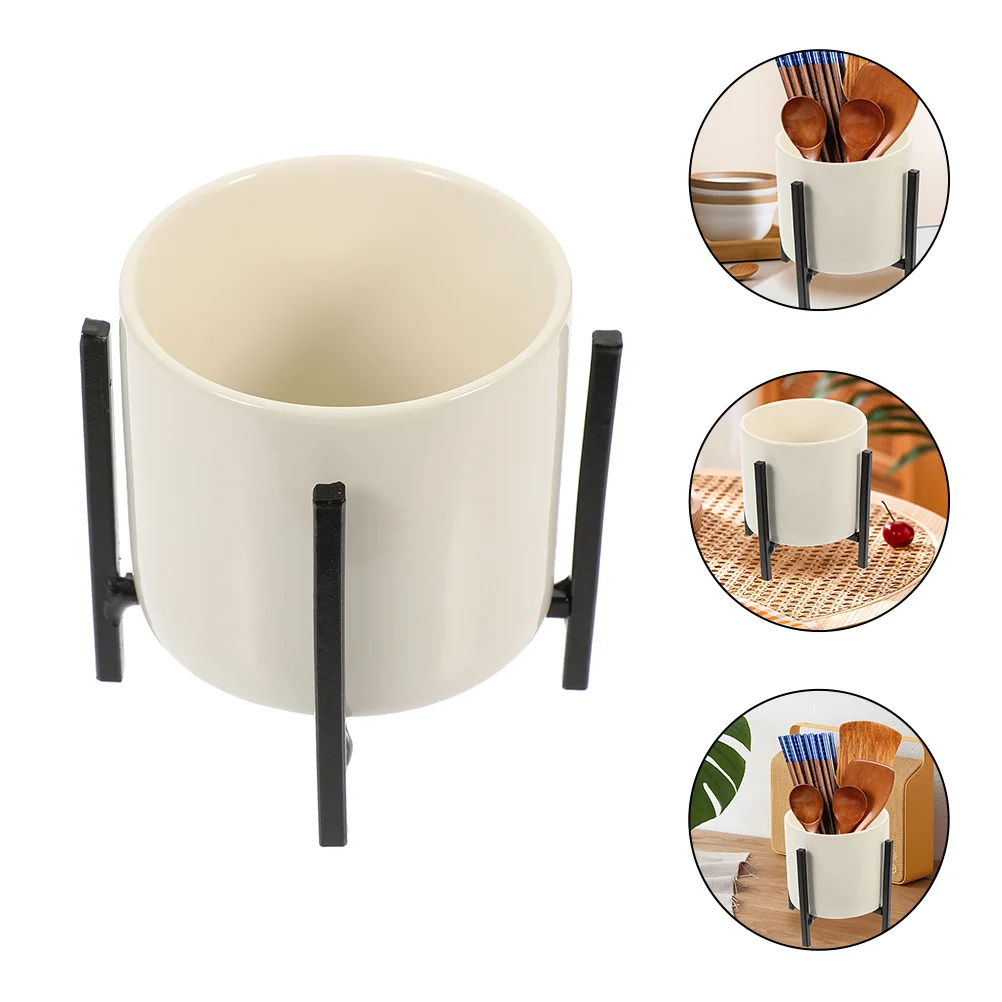 

2pcs Ceramic Chopstick Bucket Chopstick Holder Chopstick Utensil Pot with Rack