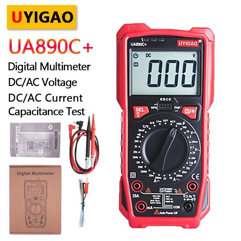 

UYIGAO Digital Multimeter UA890C+ 750V DC AC Voltage Current Resistance Measuring Instrument Multifunctional Handheld Multimeter