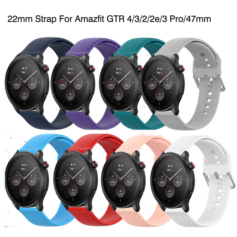 

Ремешок силиконовый для Amazfit GTR 3 Pro, браслет для наручных часов Amazfit GTR 4/3/2/2e/47 мм/Stratos 3/2, 22 мм