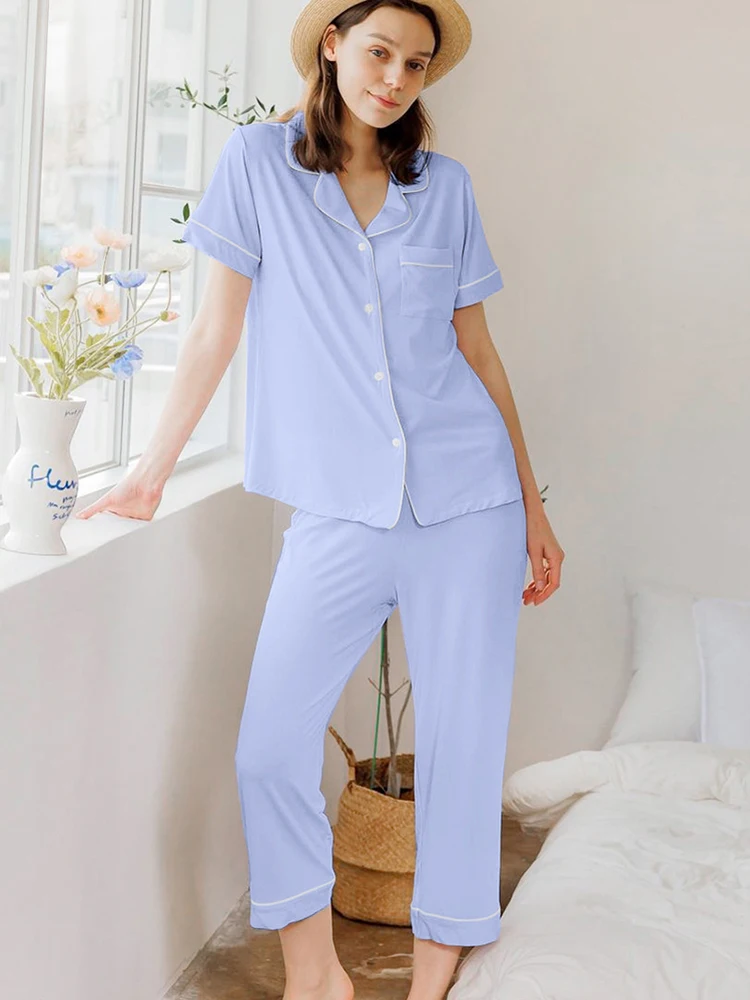 

Пижама Restve женская из 2 предметов, с коротким рукавом и отложным воротником