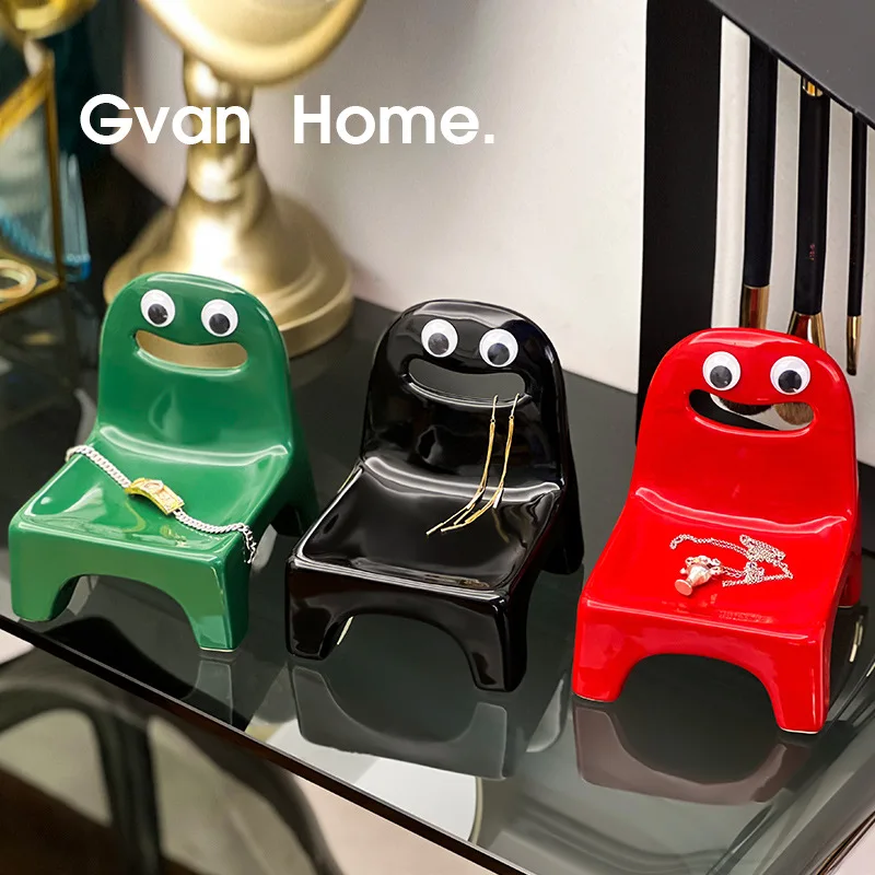 

Small Chair Tray Key Storage Tray Porcelain Crafts Home Entryway Decoration Ceramic Tabletop Decoration