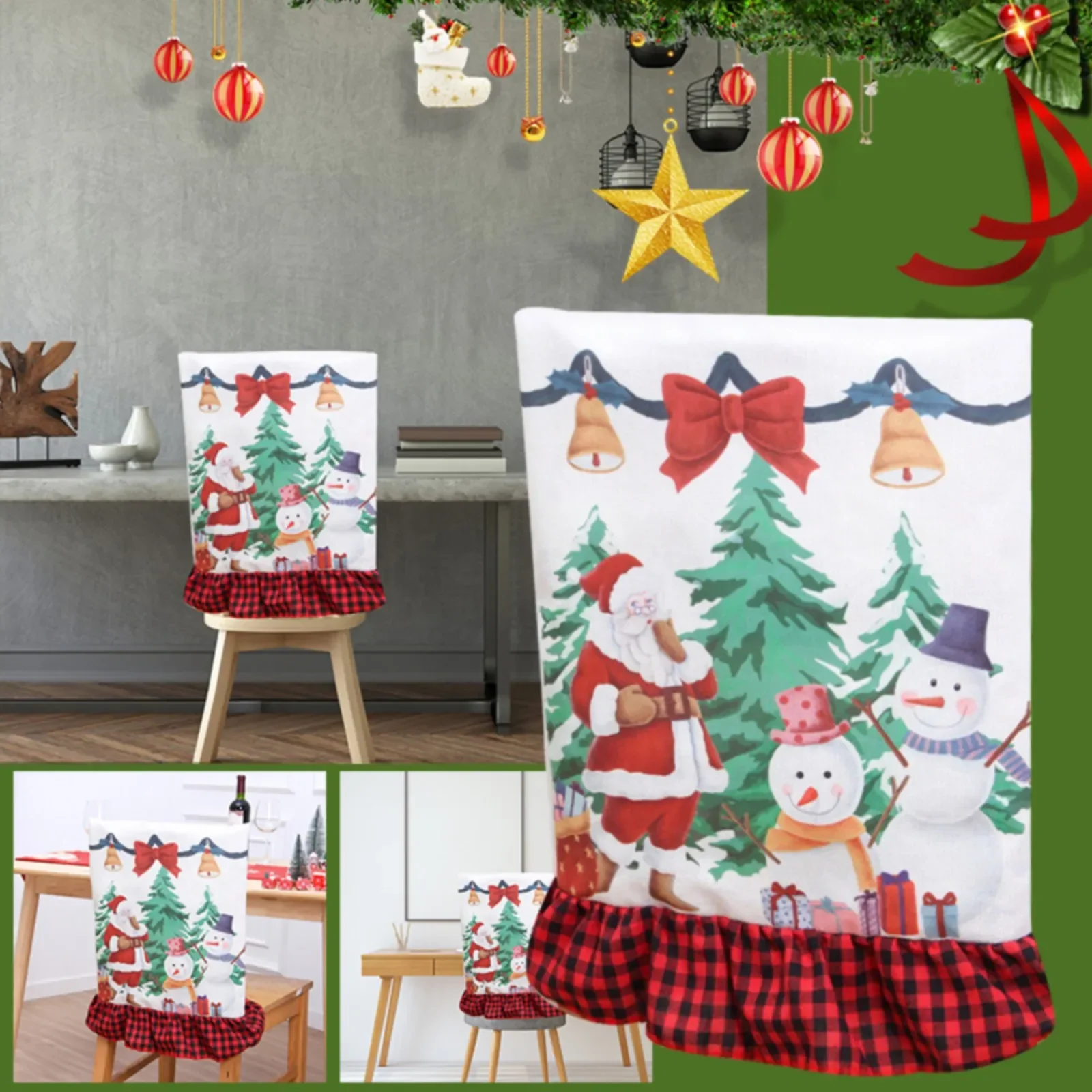 

Chair Cover Christmas Ornament Linen Creative Cartoon Print Bottom Car Seat