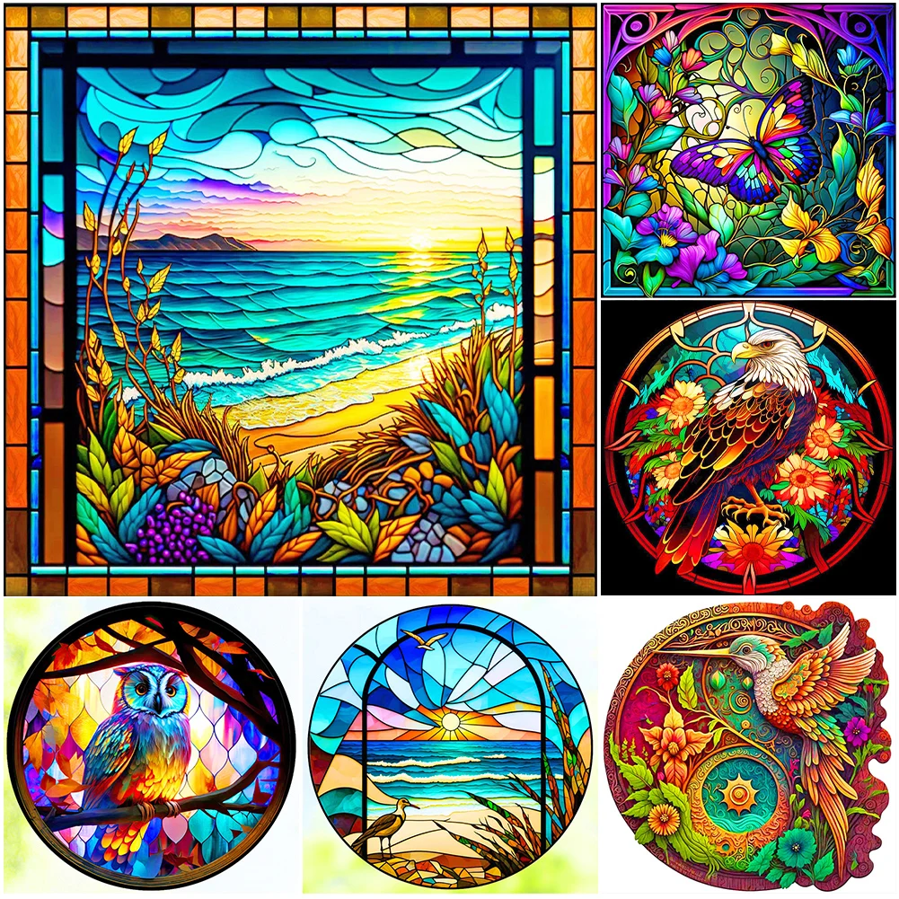

30*30CM 5D DIY Stained Glass Abstract Full Round Drill Diamond Painting Kit Home Decoration Art Craft Mosaic Painting