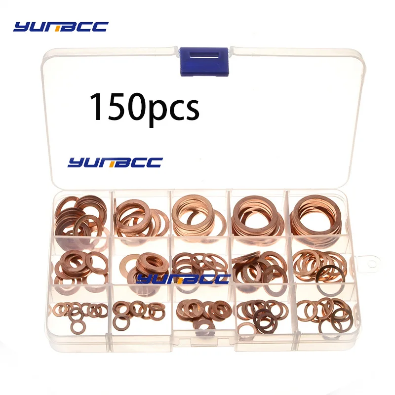 

150pcs Car Engine Oil Pen Gasket Copper Washer Gasket Sealing Ring Solid Gasket Nut Bolt Assortment Sump Plug Washer Set