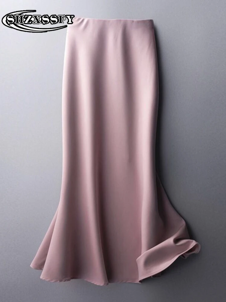 Юбка женская шелковая атласная средней длины элегантная офисная однотонная