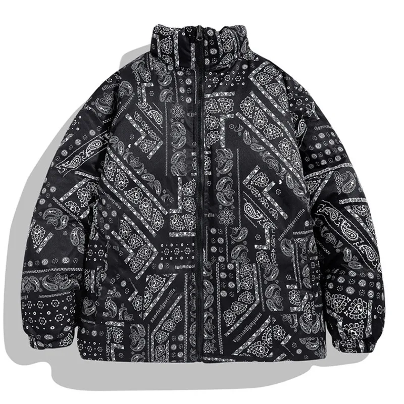 Couple's Cotton Padded Clothes Winter Bread Double Side Wearable Jackets Men's S New Fashion Paisley Print Parkas Warm Outwear