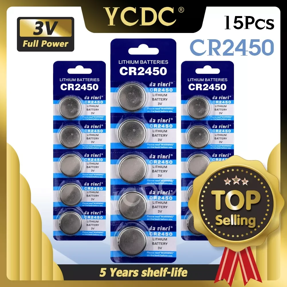 

15 шт. CR2450 Кнопочная батарея 3 в литиевые батареи CR 2450 LM2450 5029LC для часов пульт дистанционного управления игрушек компьютера калькулятора