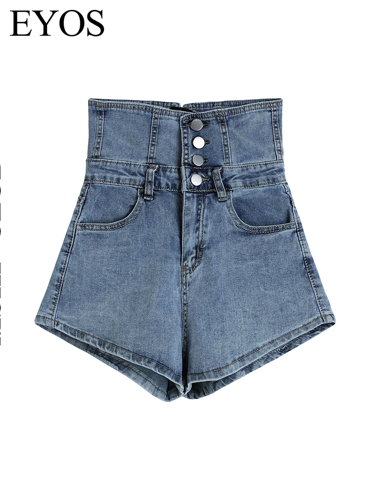 

Women Summer Shorts Jeans Elastic High Waist Single Breasted Vintage Straight Casual Slim Cultivation Denim Mom Pants Y2k Style