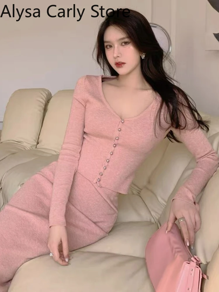 Женский трикотажный костюм с длинным рукавом повседневный облегающий комплект