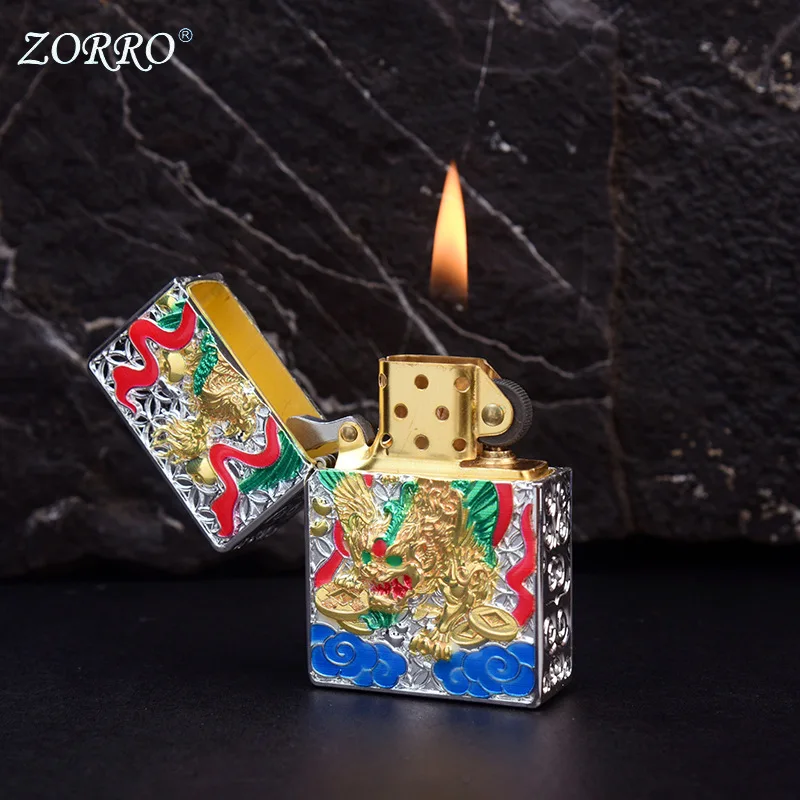 Фото Зажигалка для топливного масла ZORRO, персонализированная модная игровая Xiangyun Pixiu Tiger, ночник, броня, ветрозащитная, высококачественная зажигалка, аксессуары №2